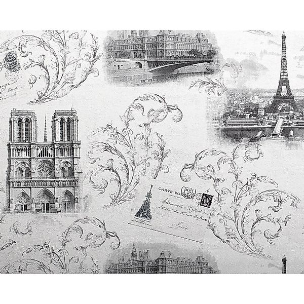 EDEM 9050-10 Tapete Paris Eiffelturm Shabby Chic schimmernd Weiß Grau 1,06 günstig online kaufen