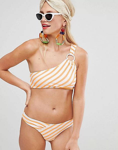 River Island – Gestreifte Bikinihose mit niedrigem Bund-Gelb günstig online kaufen