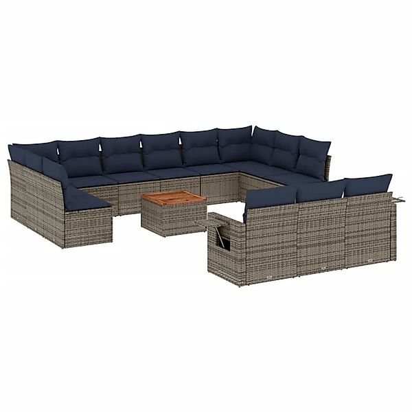 vidaXL 14-Tlg Gartensofa-Set mit Kissen Grau Polyrattan 3224808 günstig online kaufen