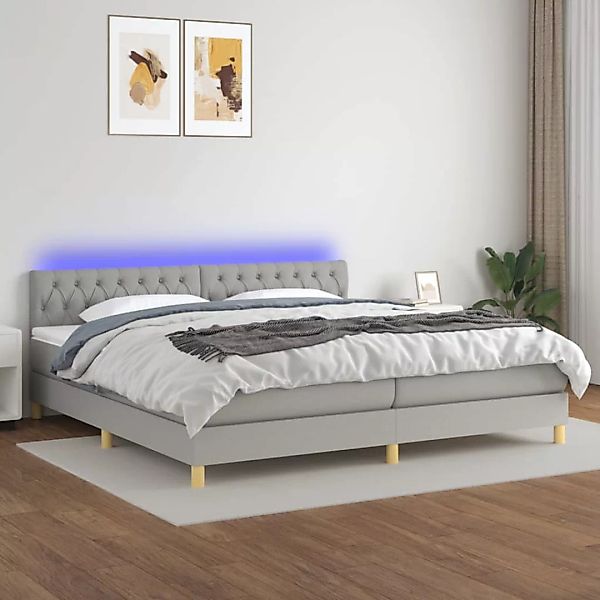 Vidaxl Boxspringbett Mit Matratze & Led Hellgrau 200x200 Cm Stoff günstig online kaufen