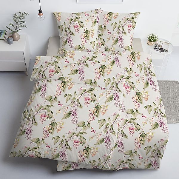 Estella Interlock Jersey Bettwäsche 6952-985 Blumen Blätter 155x220 günstig online kaufen