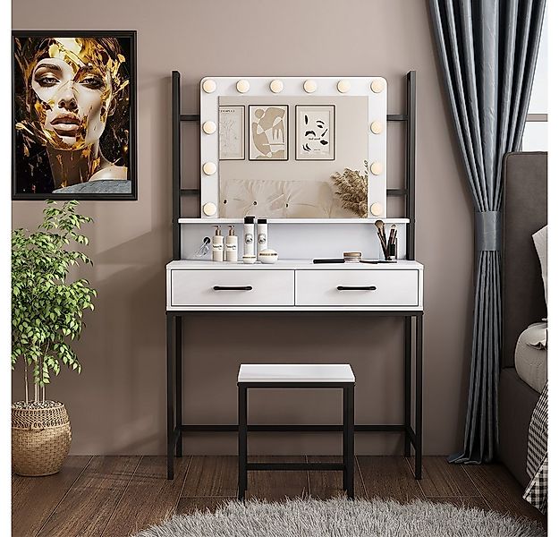 Vicco Schminktisch Luvia, Weiß/Schwarz, 90 cm mit LED-Beleuchtung und Hocke günstig online kaufen