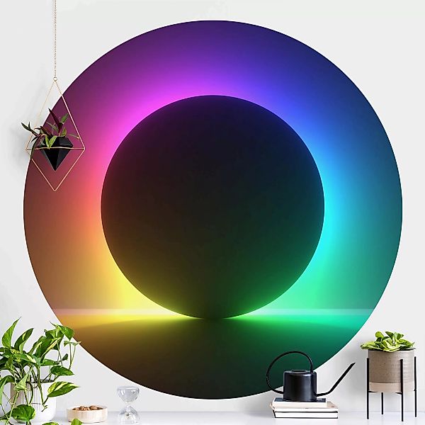 Runde Tapete selbstklebend Schwarzer Kreis mit Neonlicht günstig online kaufen