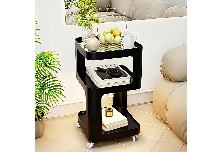 TWSOUL Beistelltisch Nachttisch Metallrahmen+Glasplatte, Sensor-LED&Rollen, günstig online kaufen