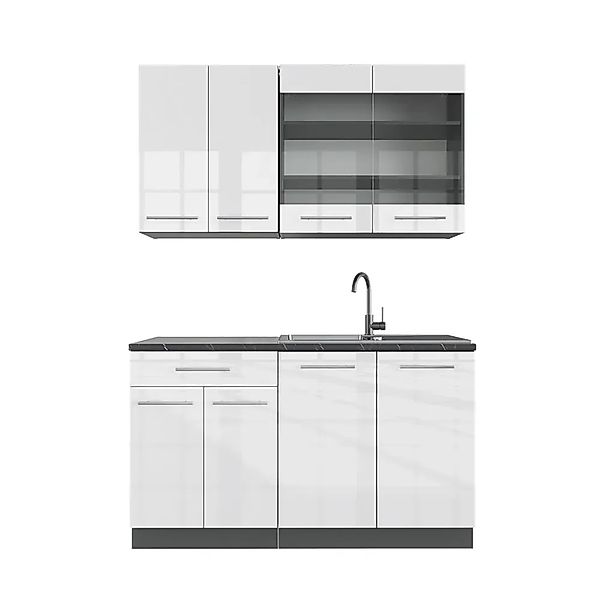 Vicco Fame-Line Singleküche Weiß Hochglanz/Anthrazit 140 cm ohne Arbeitspla günstig online kaufen