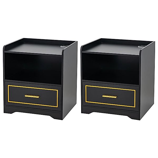 Costway 2er Set Nachttisch mit Led Licht Schwarz günstig online kaufen