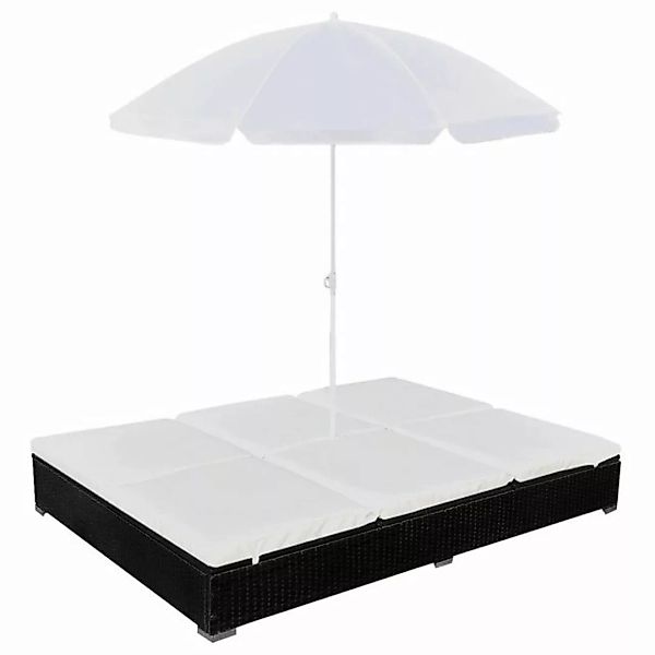 DOTMALL Loungebett Outdoor-Loungebett mit Sonnenschirm Poly Rattan Schwarz günstig online kaufen