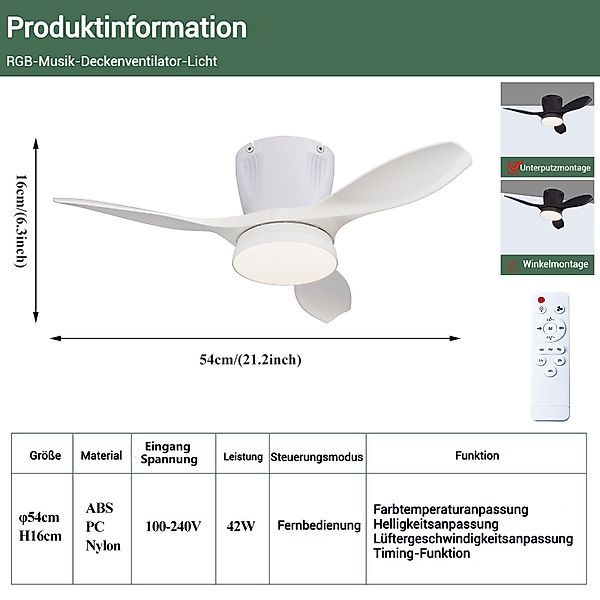 PRIISF Deckenleuchte 42W Deckenventilator mit Beleuchtung günstig online kaufen