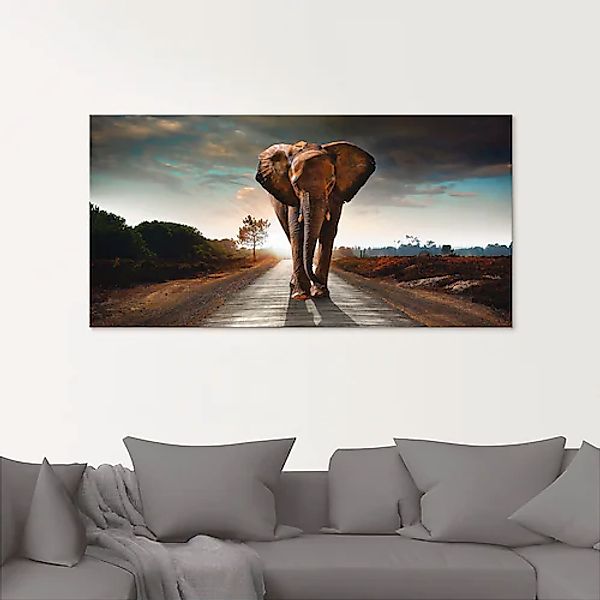 Artland Glasbild »Ein Elefant läuft auf der Straße« Wildtiere 1 Stk. tlg. i günstig online kaufen