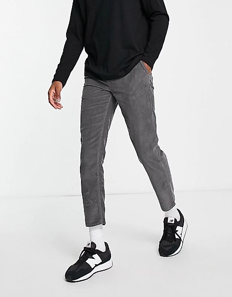 New Look – Hose aus Cord in Dunkelgrau mit geradem und kurzem Schnitt günstig online kaufen
