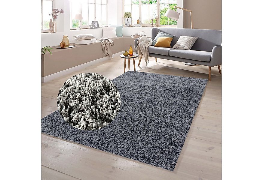 TeppichHome24 Teppich Shaggy Teppich Uni Design Grau, rechteckig, Höhe: 13 günstig online kaufen