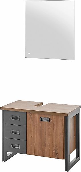 Home affaire Badmöbel-Set "Detroit, Bad im Industrialdesign, inkl. LED, 2-t günstig online kaufen