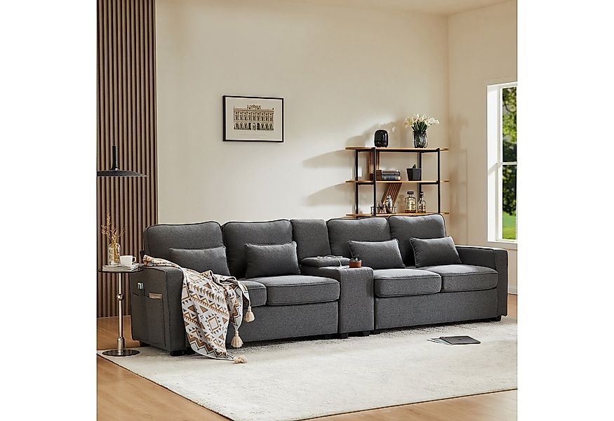 Merax 4-Sitzer mit Seitentaschen und Getränkehälter, XXL-Sofa mit USB,Chais günstig online kaufen