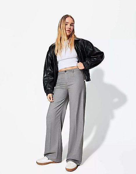 Bershka Wide-Leg-Hose Damen 40 Grau günstig online kaufen