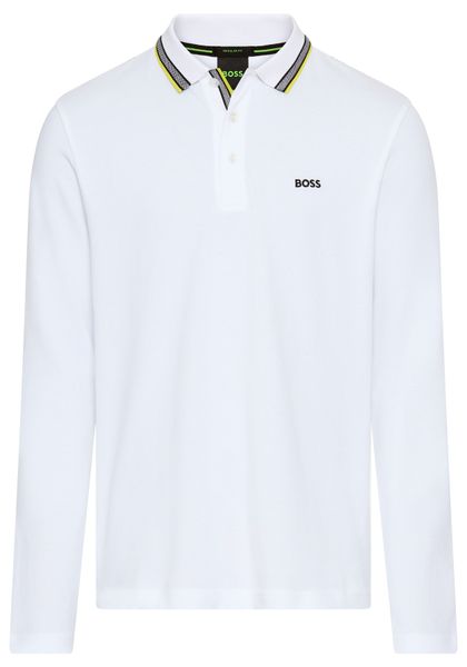 BOSS GREEN Langarm-Poloshirt "Plisy" mit Streifen am Kragen günstig online kaufen
