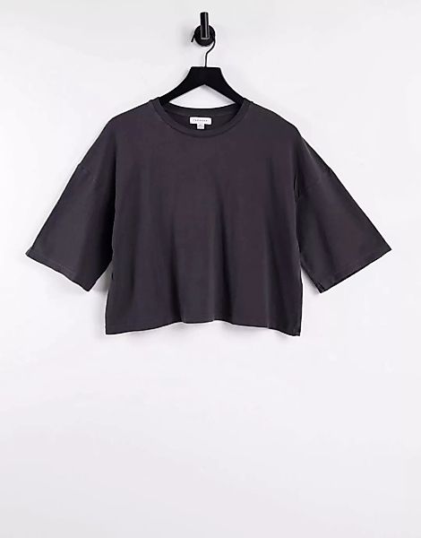 Topshop – Kurzärmliges, kastenförmiges T-Shirt in Anthrazit-Grau günstig online kaufen