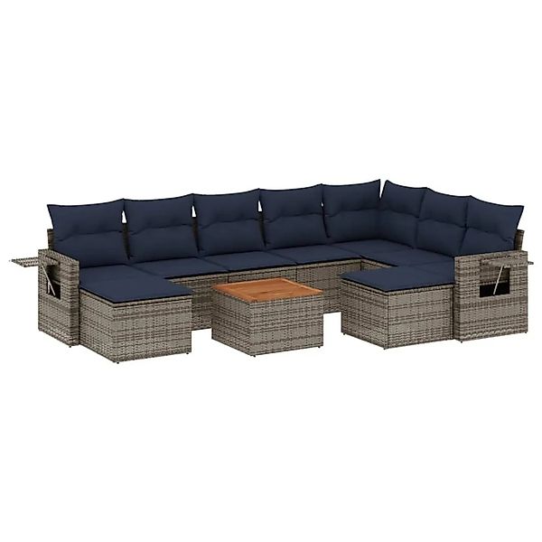 vidaXL 10-Tlg Gartensofa-Set mit Kissen Grau Polyrattan 3224850 günstig online kaufen