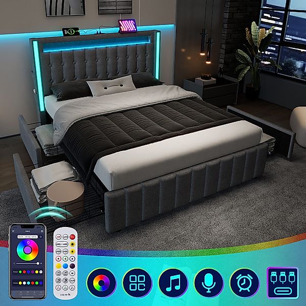 STILVORA Polsterbett 160x200 Jugendbett mit Stauraum, günstig online kaufen