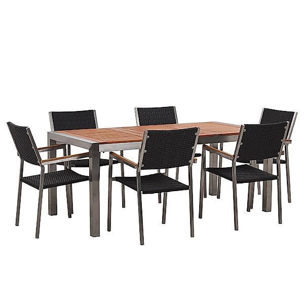 Beliani Gartentisch Set GROSSETO Heller Holzfarbton Schwarz Silber 90x180x8 günstig online kaufen