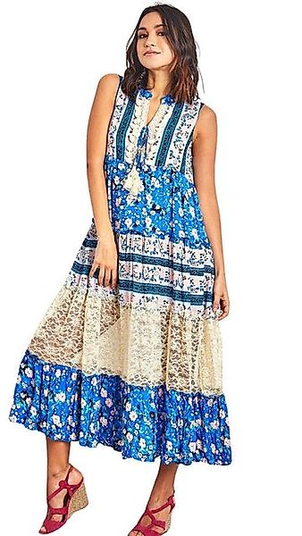 Charis Moda Sommerkleid Maxikleid Bohéme Stil Spitze Pompons Blau günstig online kaufen