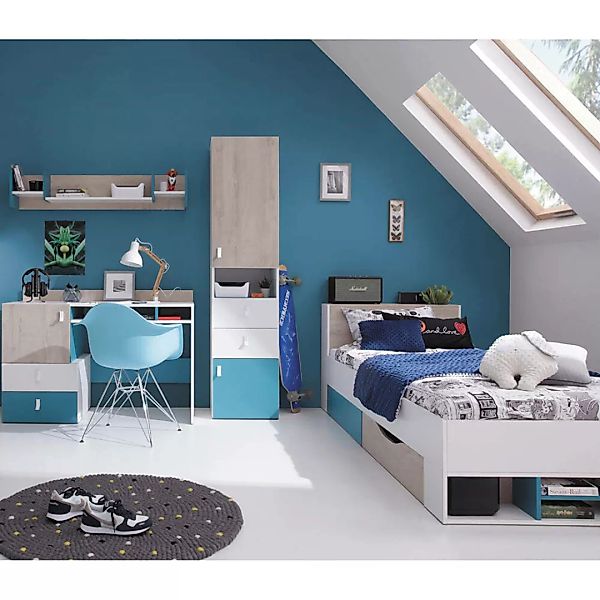 Jugendzimmer Set 4-teilig PITTSBURGH-133 mit Jugendbett 90x200 in weiß mit günstig online kaufen