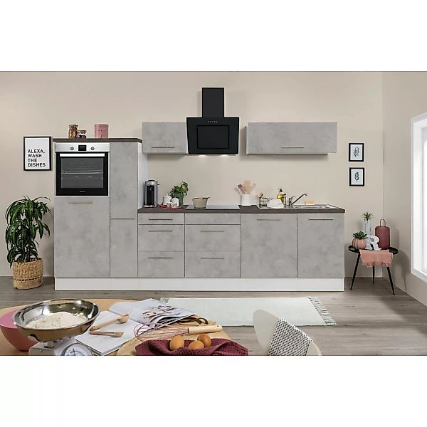 Respekta Premium Küchenzeile Amanda 310 cm  Beton-Optik-Weiß günstig online kaufen