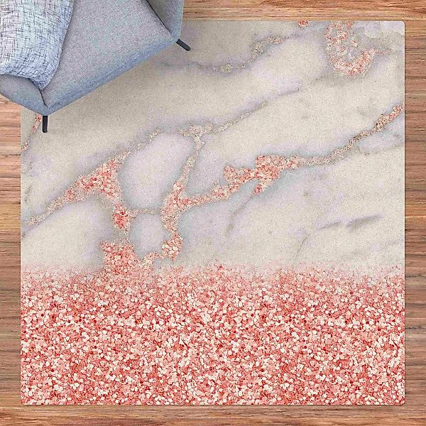 Kork-Teppich Marmoroptik mit Rosa Konfetti günstig online kaufen