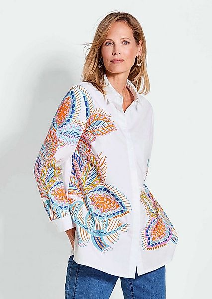 GOLDNER Kurzarmbluse Kurzgröße: Elegante Langarmbluse mit Print Bestickte u günstig online kaufen