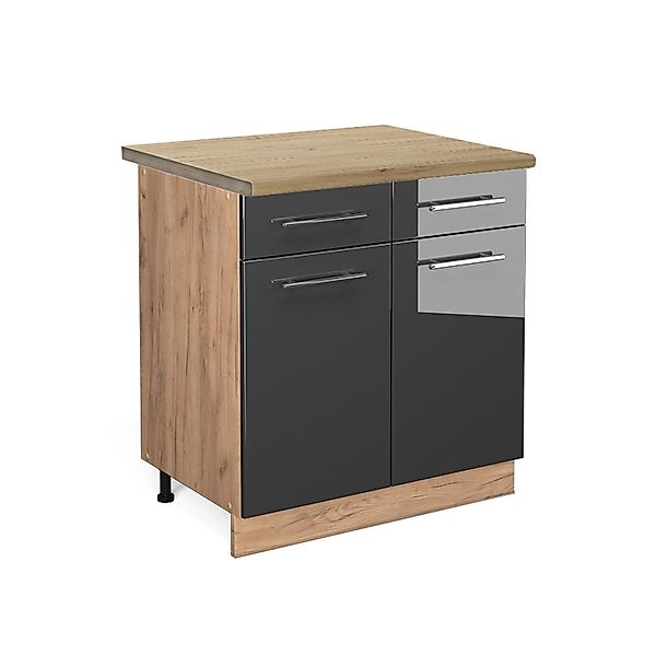 Vicco Küchenunterschrank Fame-Line Anthrazit Hochglanz/Goldkraft Eiche 80 c günstig online kaufen