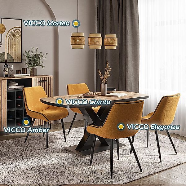 Vicco Esstisch Chinto, Schwarz/Eiche rustikal, 120 günstig online kaufen