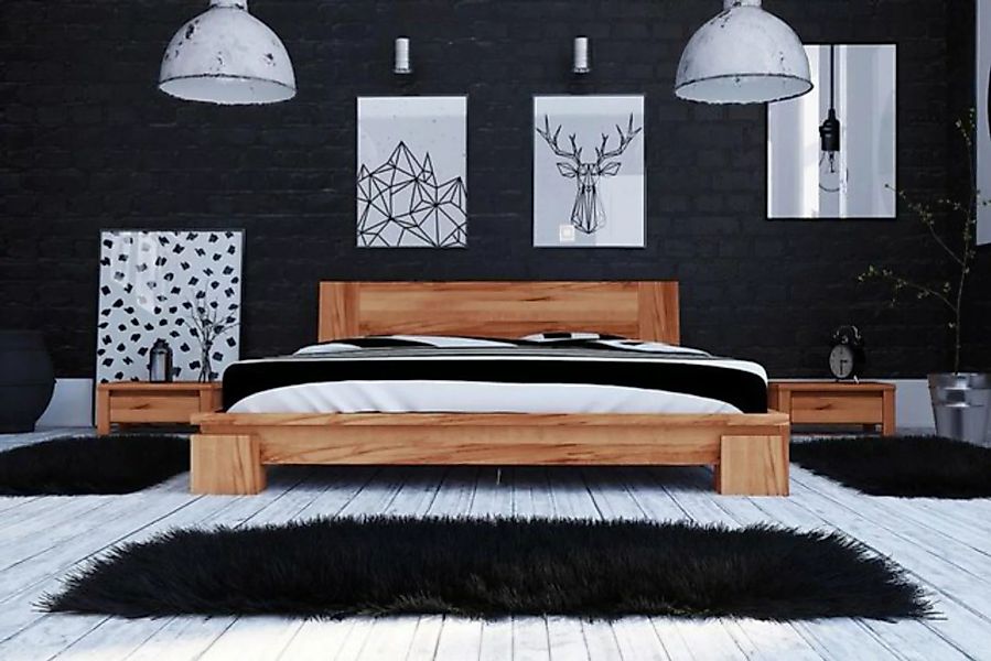 Natur24 Einzelbett Bett Tinci 1 niedrige Höhe 80x190 Kernbuche massiv mit H günstig online kaufen