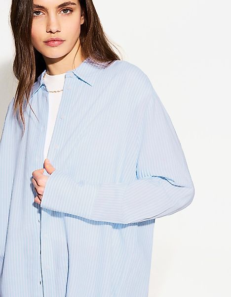 Bershka Oversize-Hemd Mit Leinen Damen Xs Hellblau günstig online kaufen