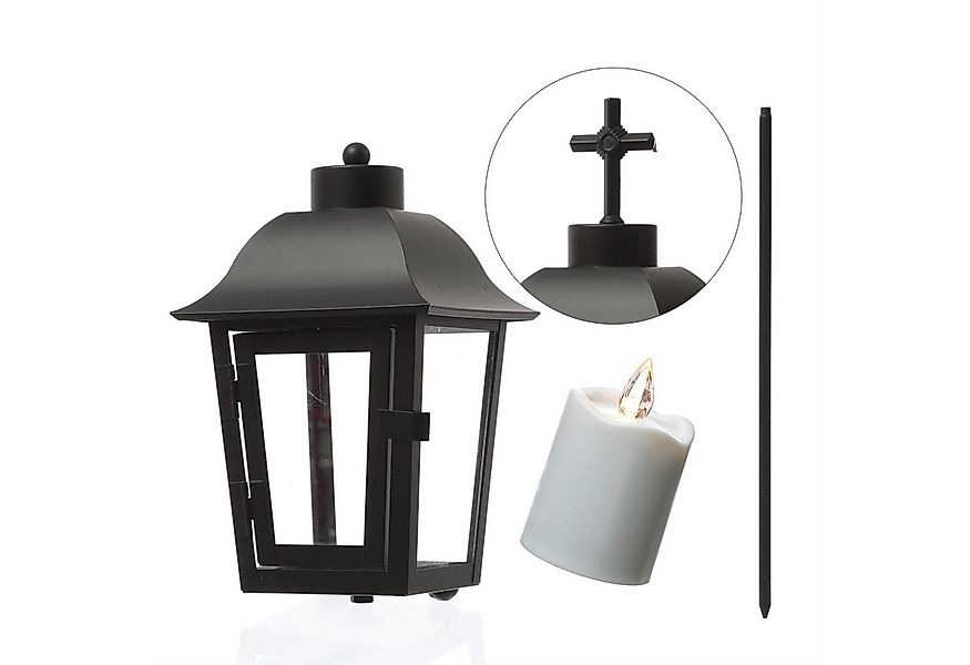 MARELIDA LED Laterne Grablaterne mit LED Kerze Grablicht wechselbare Spitze günstig online kaufen