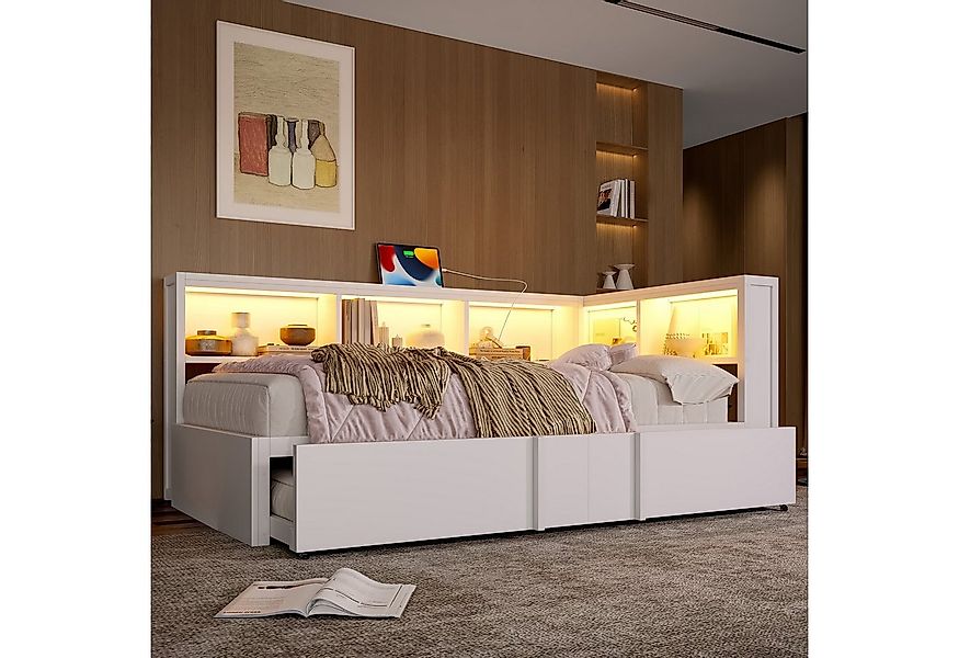 Merax Daybett 90x200cm mit LED-Beleuchtung und USB-Anschlüssen (Jugendbett günstig online kaufen