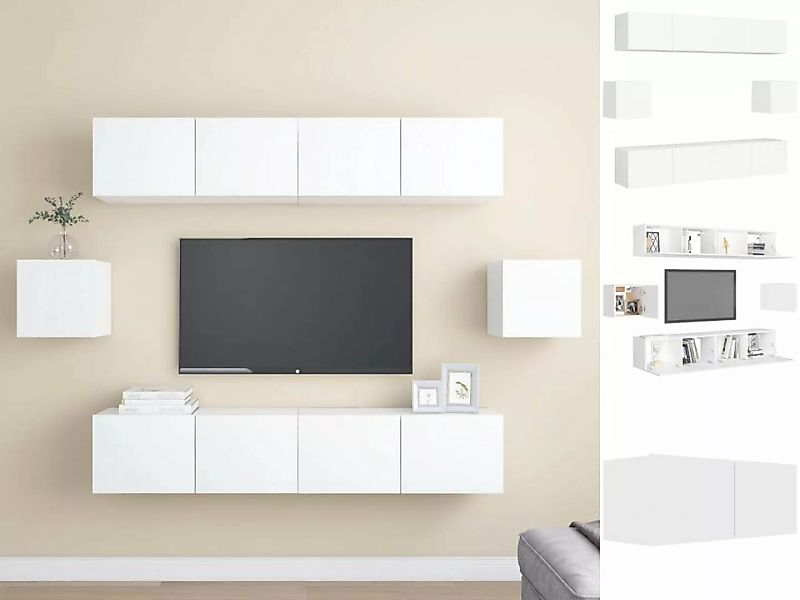 vidaXL Kleiderschrank 6-tlg TV-Schrank-Set Weiß Spanplatte TV-Konsole für F günstig online kaufen