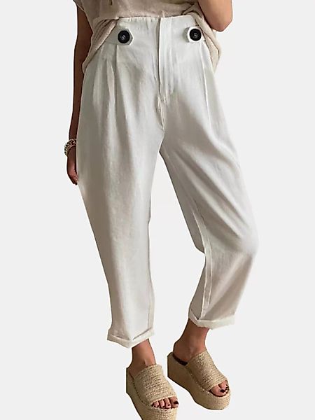 Einfarbige Button Elastic Waist Casual Pants für Damen günstig online kaufen