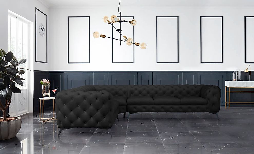 Leonique Chesterfield-Sofa "Ecksofa GLYNIS L-Form mit Wellenunterfederung, günstig online kaufen