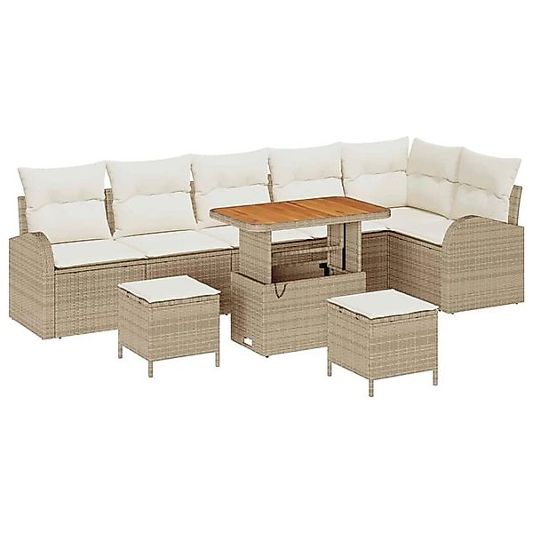 vidaXL Garten-Sofa-Set mit Kissen 9-Tlg Beige Poly Rattan 3362416 günstig online kaufen