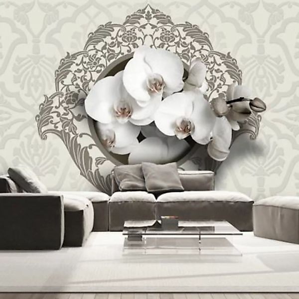artgeist Fototapete Royal pattern: orchids beige/weiß Gr. 300 x 210 günstig online kaufen