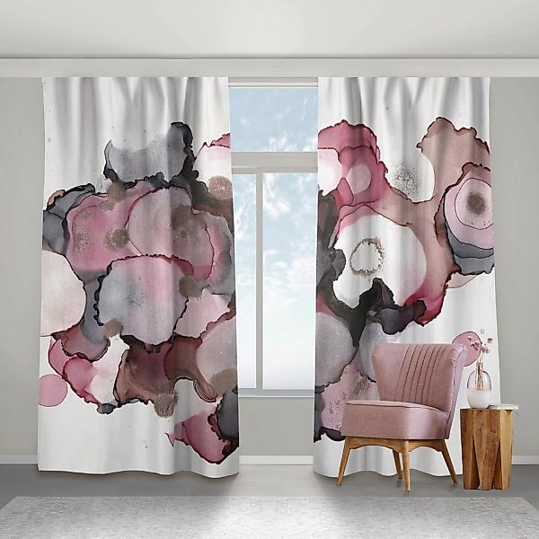 Vorhang Pink-Beige Tropfen mit Roségold günstig online kaufen
