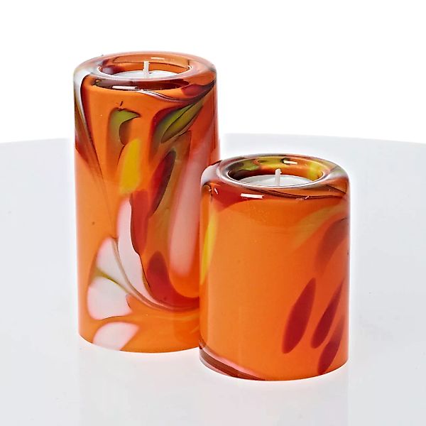 Teelichthalter Kerzenständer Tischleuchter Glas 2er-Set 9cm/13cm Handmade g günstig online kaufen