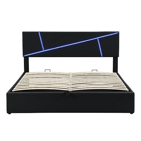 HAUSS SPOLE Polsterbett 140x200cm mit LED-Lichtleisten, mit Lattenrost, Rüc günstig online kaufen