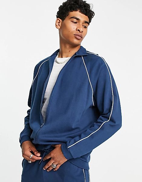 ASOS DESIGN – Oversized-Trainingsjacke in Marineblau mit Zierstreifen, Komb günstig online kaufen
