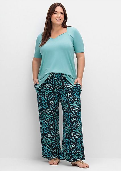 Sheego Jerseyhose Schlupfhose mit Smokbund und Blätterprint günstig online kaufen