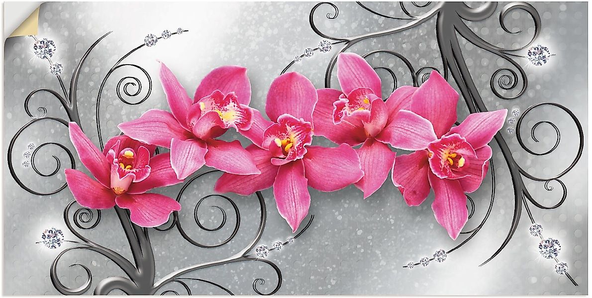 Artland Wandbild rosa Orchideen auf Ornamenten, günstig online kaufen