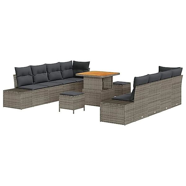 vidaXL Gartensofa-Set mit Kissen mit Speicher 11 Stk Grau Poly Rattan 33647 günstig online kaufen