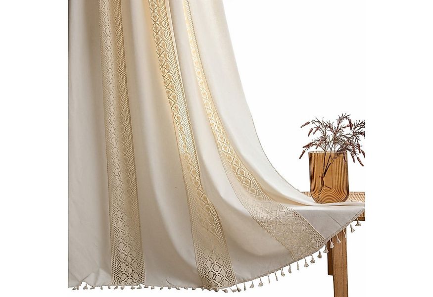 Kaket Gardine Boho-Vorhänge, beige Lochmuster-Gardine, Vintage-Landhausstil günstig online kaufen