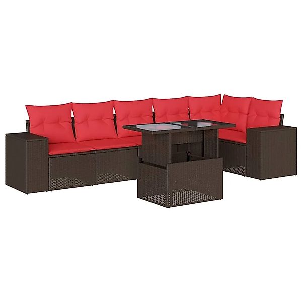 vidaXL 7-Tlg Gartensofa-Set mit Kissen Braun Polyrattan 3269184 günstig online kaufen