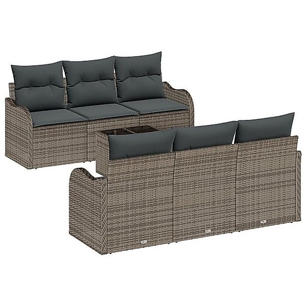vidaXL Loungesofa 7-teiliges Garten Sofa Set mit Kissen Grau Poly Rattan, 7 günstig online kaufen