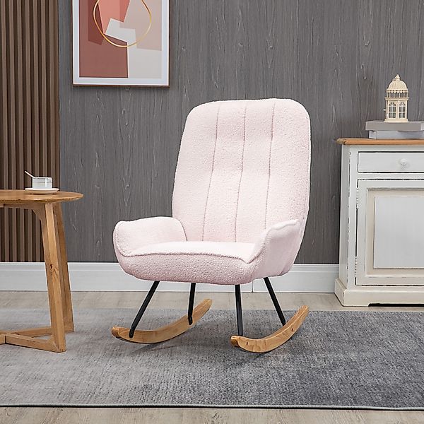 HOMCOM Schaukelstuhl gepolsterter Relaxsessel mit Sherpa-Vlies in Rosa bis günstig online kaufen